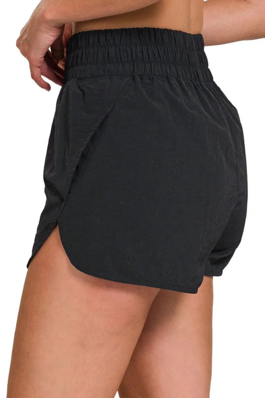Zenana Windbreaker Smocked Waistband Running Shorts