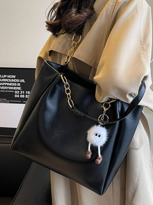 Chain Decor Leather Shoulder Bag