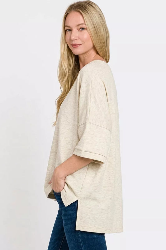 Zenana Scuba Round Neck Top With Side Slits