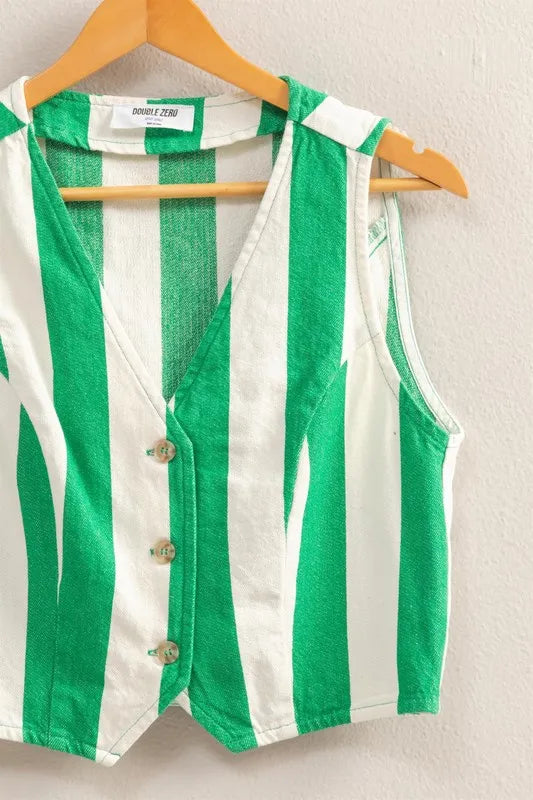 HYFVE Woven Striped V-Neck Button Down Vest