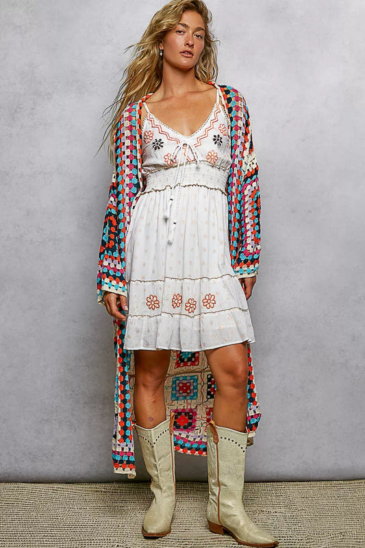 POL Open Front Crochet Cardigan with Weave Knit Patterns