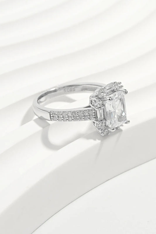 925 Sterling Silver Inlaid Zircon Square Ring