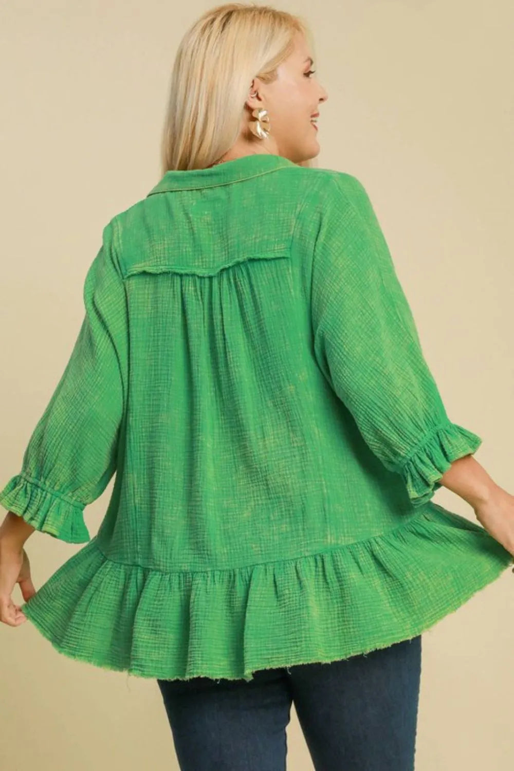 Umgee Full Size Mineral Washed Cotton Gauze Top Plus Size
