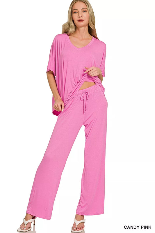 Zenana V-neck Oversized Top & Pants Set