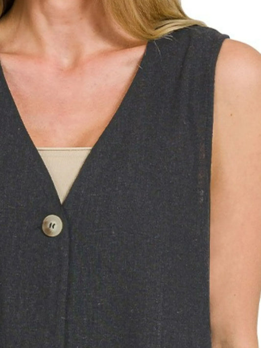 Zenana Side Slit Button-Front Vest