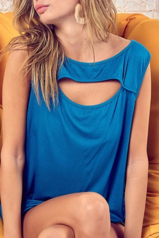 BiBi Rayon Span Knit With Cut Out Front Sleeveless Top