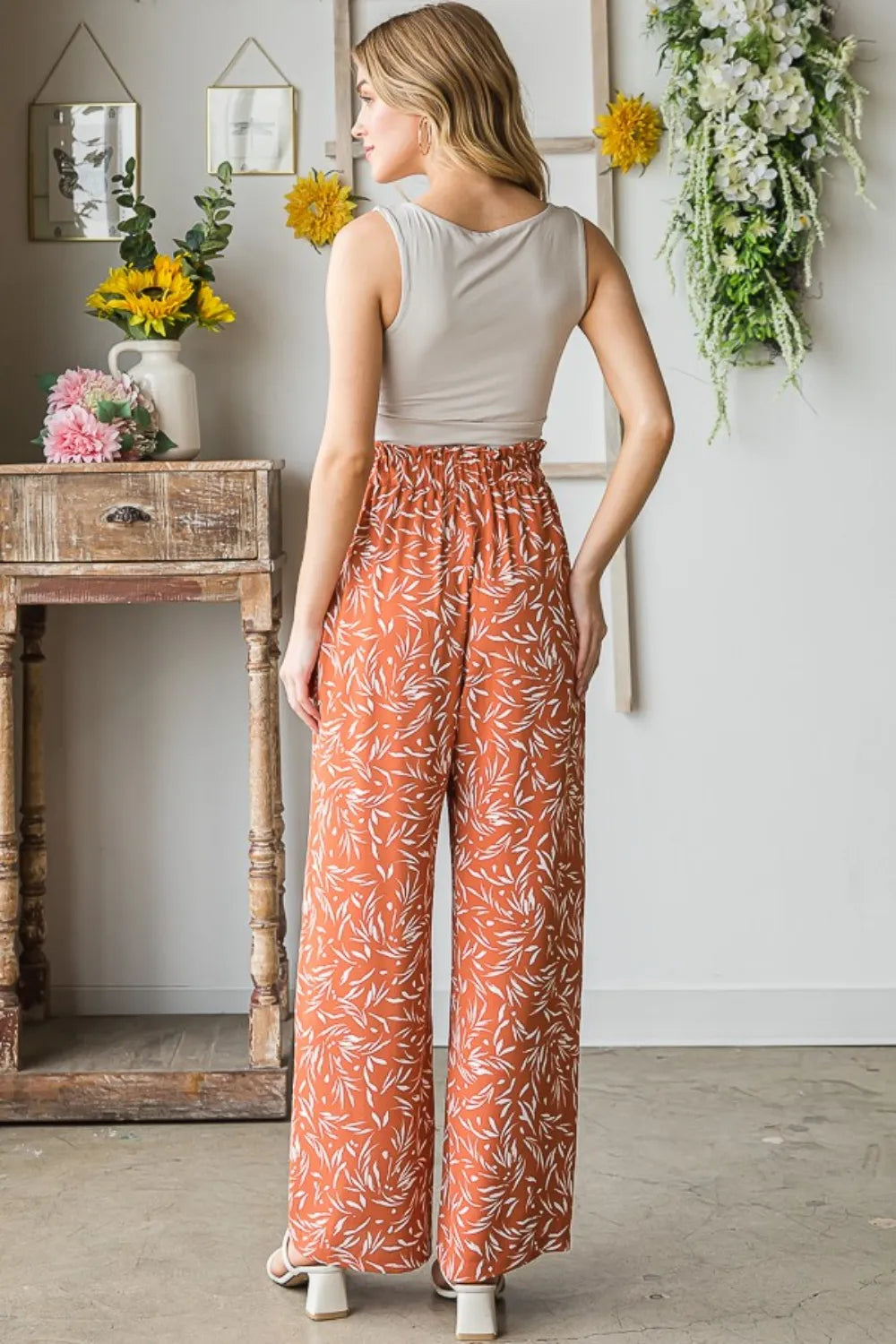 Heimish Full Size Printed Tied Straight Casual Pants