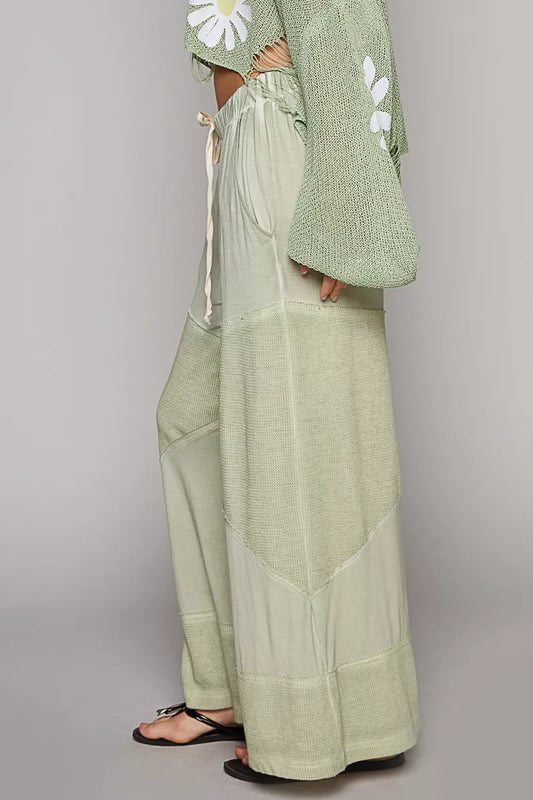 POL Elastic Waistband Wide Leg Pants with Drawstring