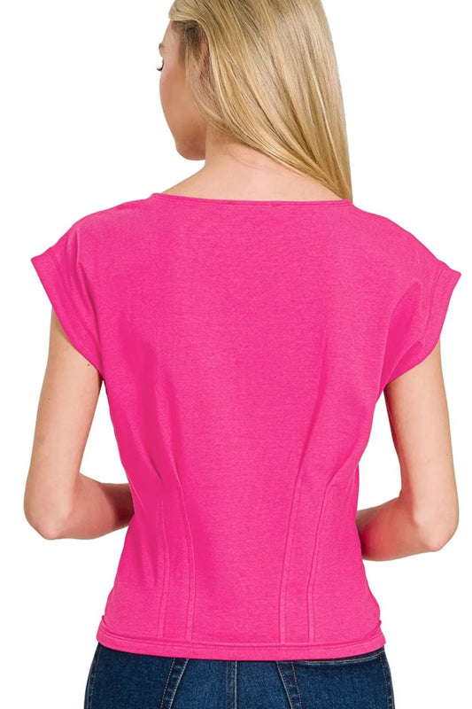 Zenana Gathered Waist Round Neck Top