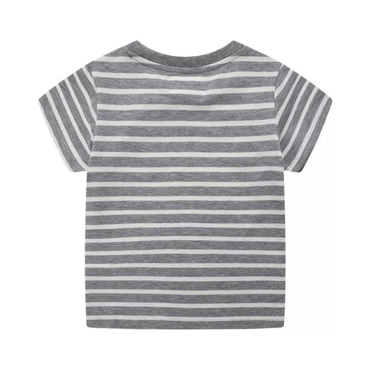 Children's Excavator Striped Round Neck T-Shirt