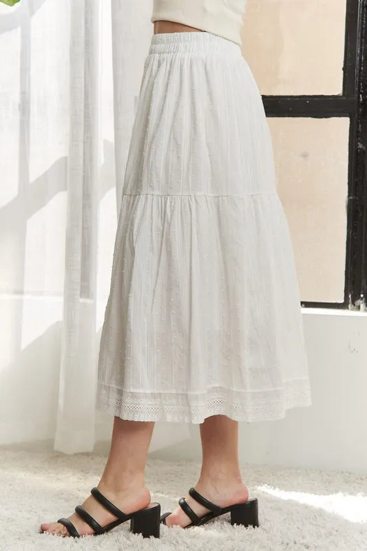 ADORA Elastic Waistband Tiered Midi Skirt