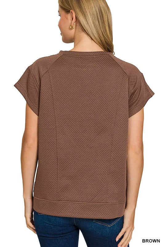 Zenana Textured Knit Jacquard Short Sleeve Top