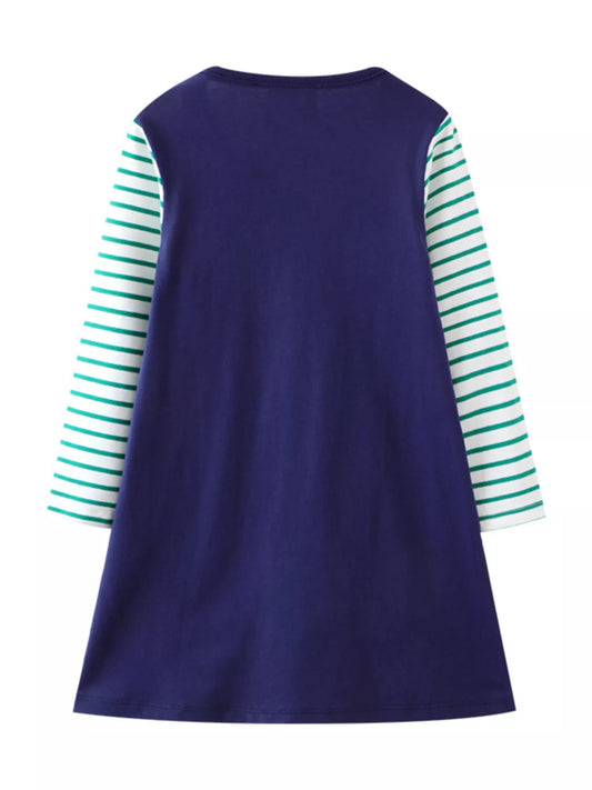 Children's Animal Pocket Embroidered Long Sleeve Dress