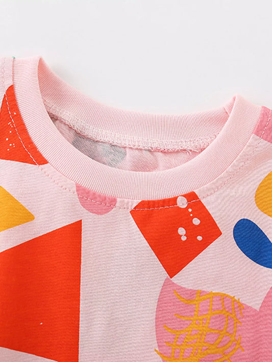 Children's Colorful Geometric Top and Shorts Set