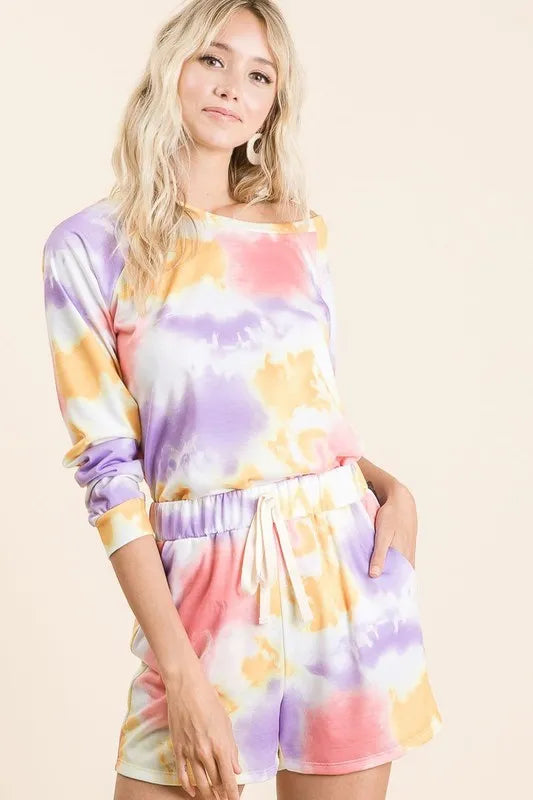 BiBi Tie Dye French Terry Top and Shorts Set