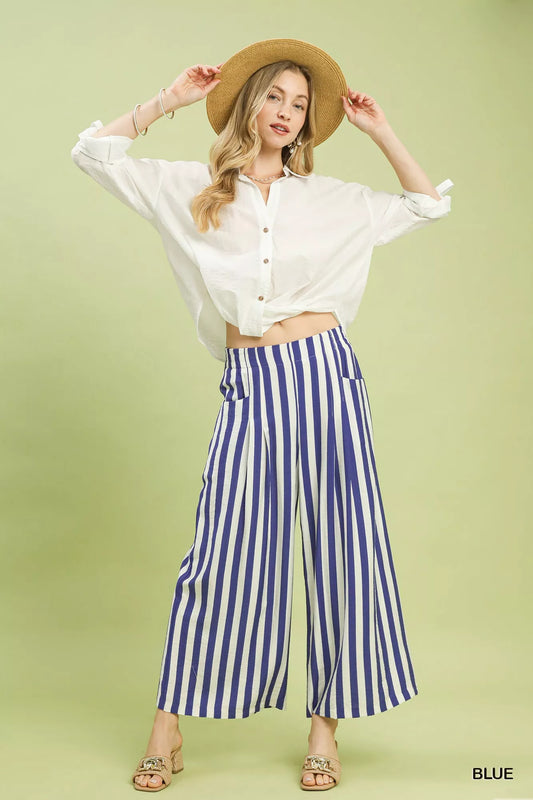 Umgee Vertical Stripe Wide Leg Pants