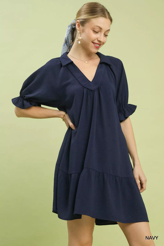 Umgee Tiered Puff Sleeve Babydoll Dress
