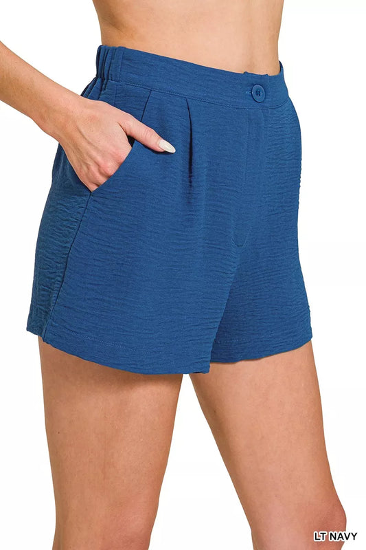 Zenana Woven Airflow Back Elastic Waist Shorts
