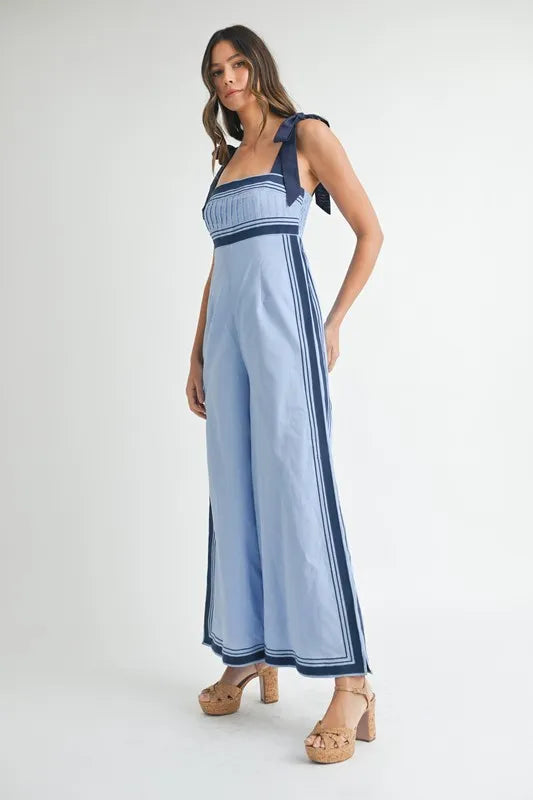 MABLE Linen Mix Chevron Sail Shoulder Strap Jumpsuit