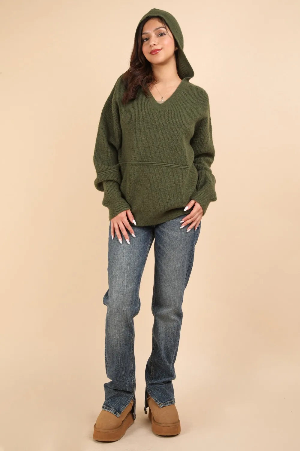 VERY J Seam Detail Drop Shoulder Hooded Sweater