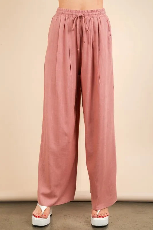 VERY J Solid Woven Top & Pants Set