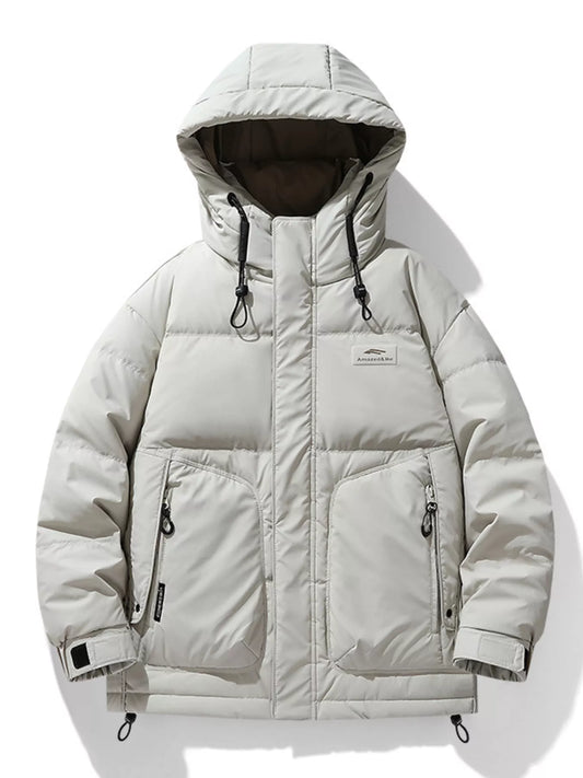 Men's Plus Size Hooded Puffer Jacket with Drawstring Hem