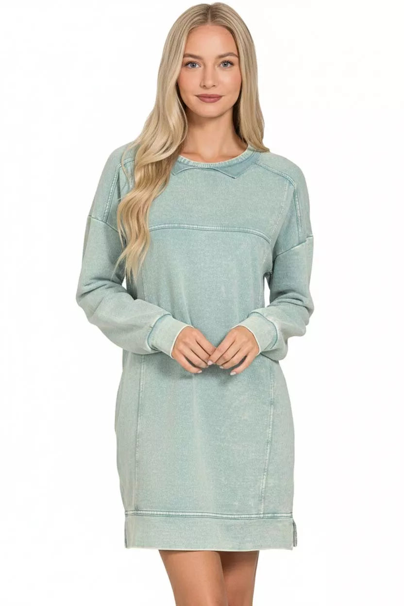 Zenana French Terry Acid Washed Dress with Pockets