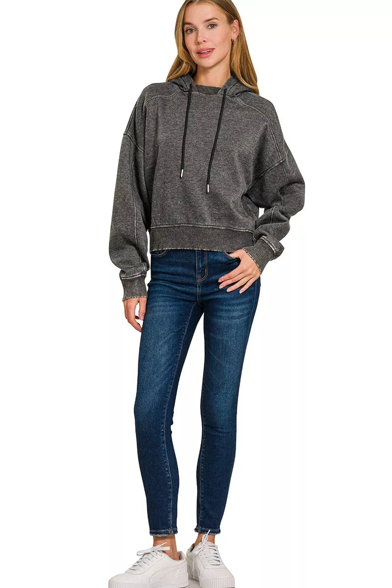 Zenana Acid Wash Fleece Hoodie