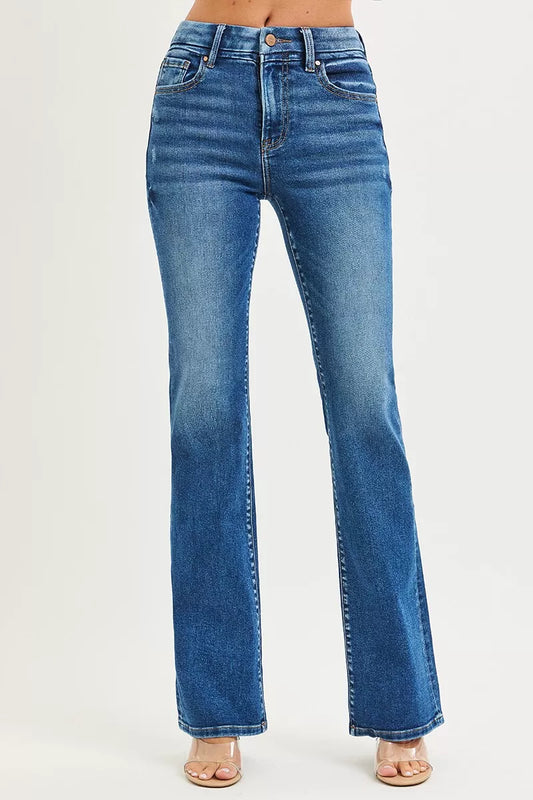 RISEN High Rise Bootcut Jeans With Distressed Details