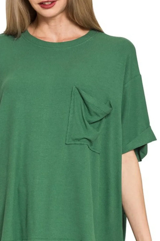 Zenana Oversized Ribbed Round Neck Short Sleeve Tee