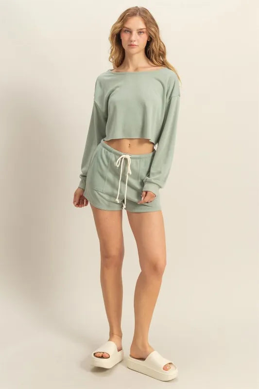 HYFVE Boat Neck Long Sleeve Cropped Top