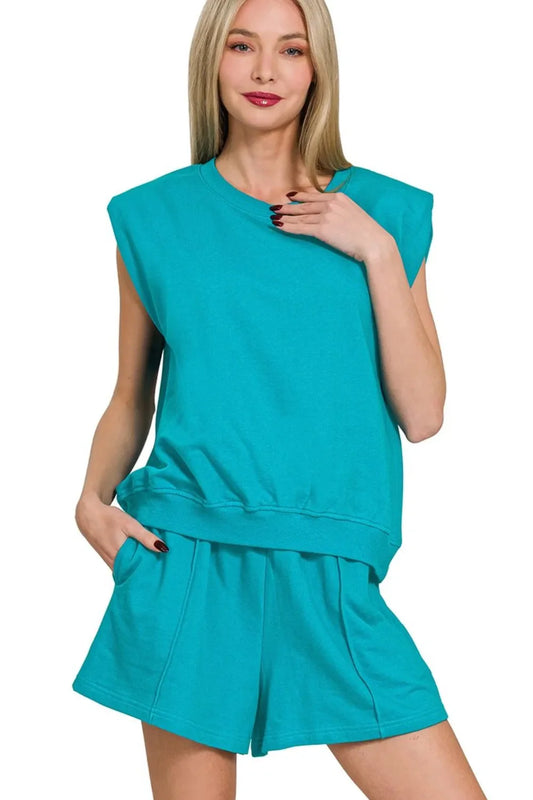 Zenana French Terry Sleeveless Top & Shorts Set