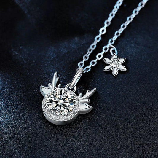 1 Carat Moissanite 925 Sterling Silver Deer Antler Pendant Necklace