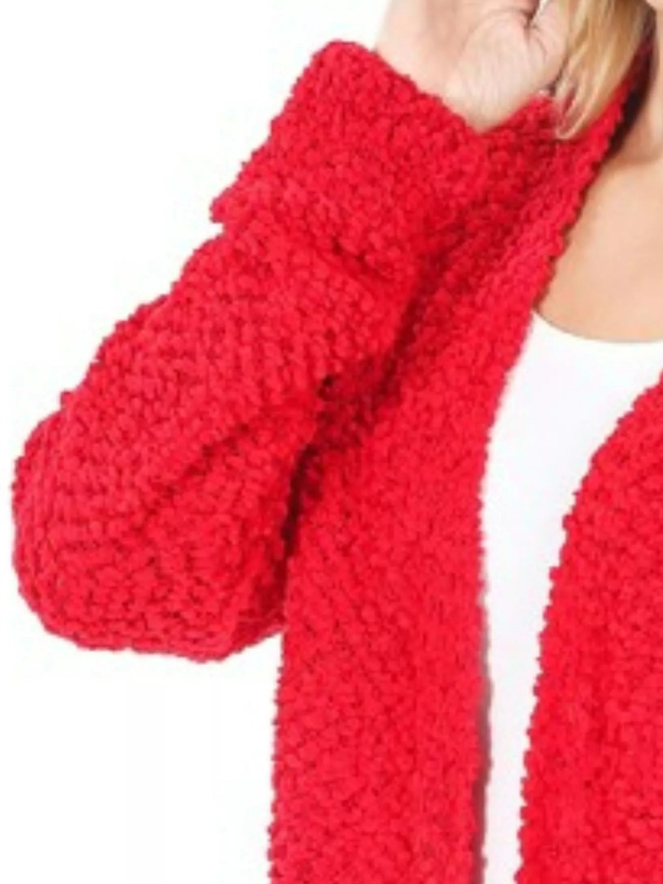 Zenana Long Sleeve Popcorn Sweater Cardigan with Pockets