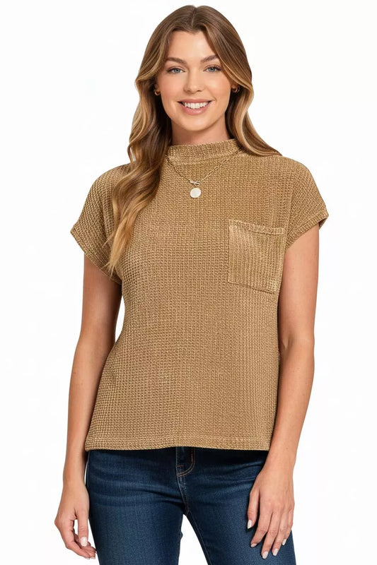 Zenana Chenille Waffle Short Sleeve Sweater
