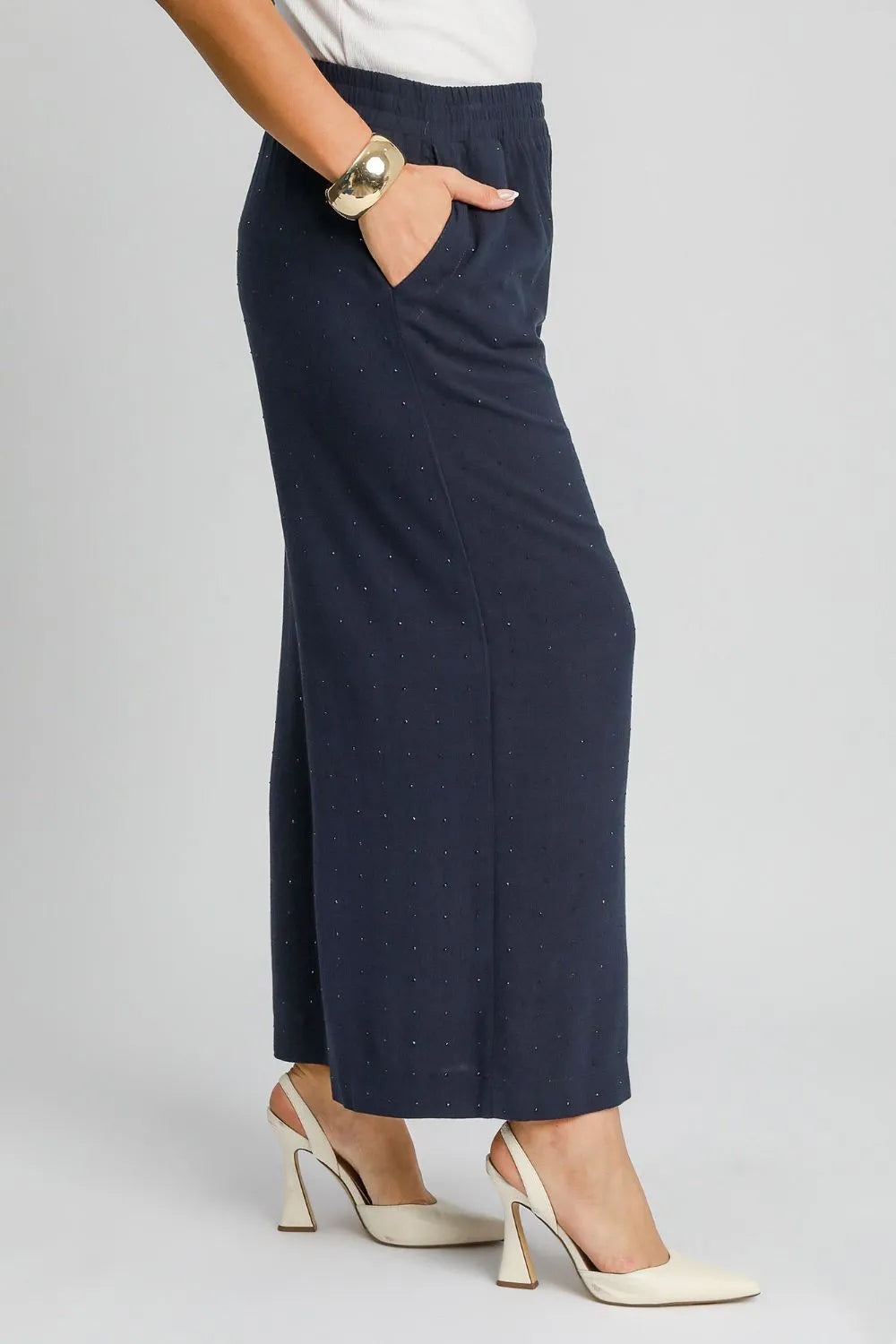Umgee Full Size High Waisted Embellished Linen Pants Plus Size