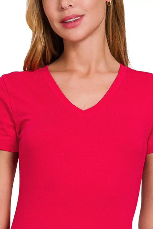 Zenana Basic Cotton V-Neck Short Sleeve T-Shirt