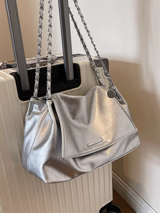 Chain Accent Flap Shoulder Bag