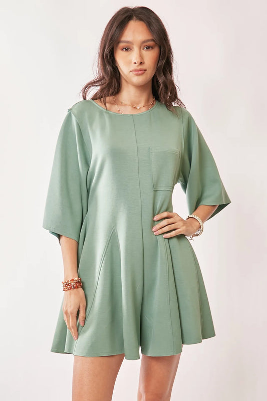 Davi & Dani Solid Draped Sleeve Ties Back Skort Romper