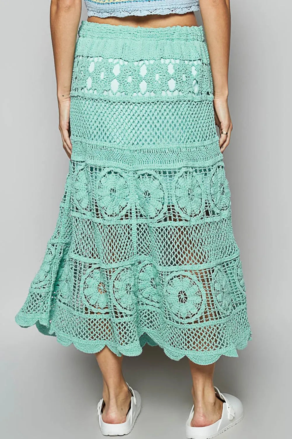 POL Lace Tiered Midi Skirt