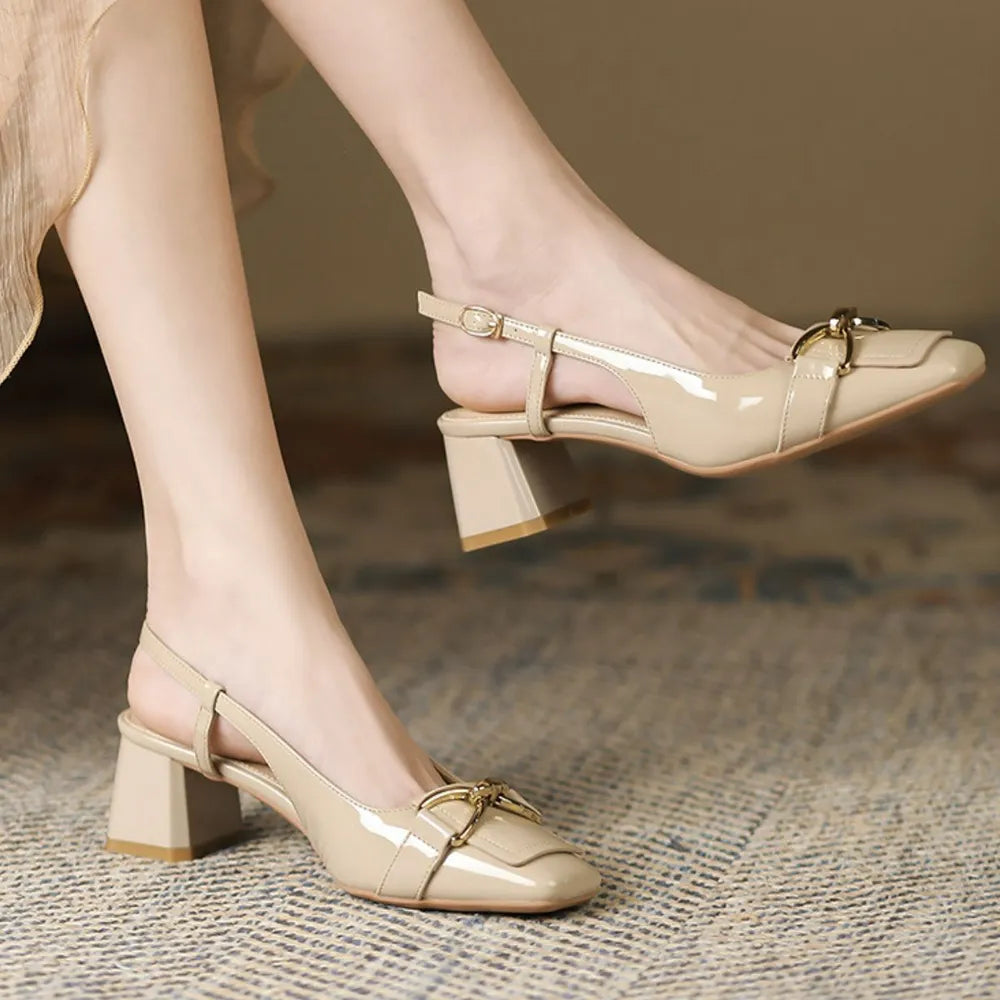 Square Toe Block Heels Pumps