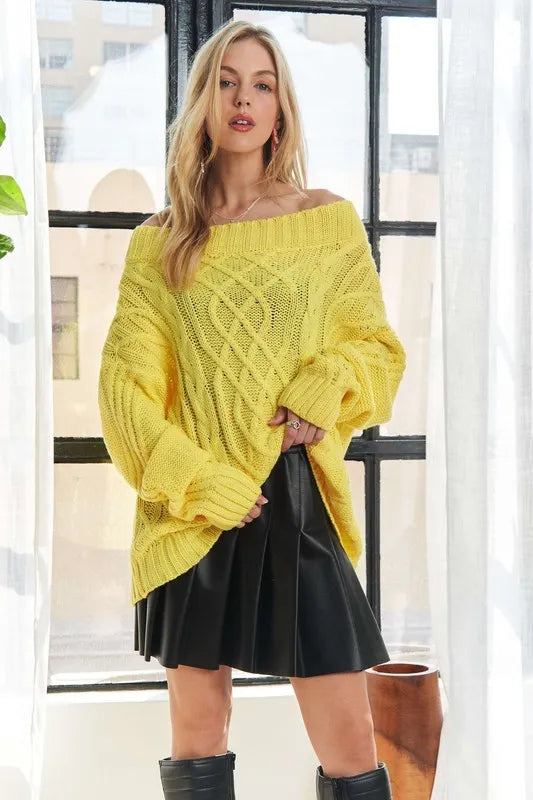 ADORA Cable Knit Off Shoulder Sweater