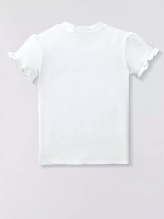 Children's Girl Scooter Graphic Ruffle Sleeve T-Shirt