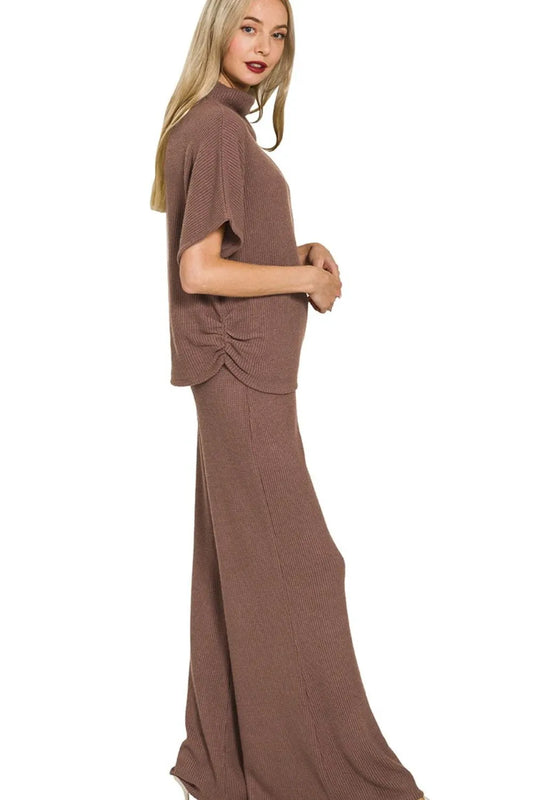 Zenana Sweater Mock Neck Top & Long Pants Set