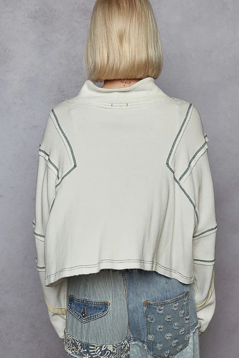 POL Contrast Stitching Zip Front Sweatshirt