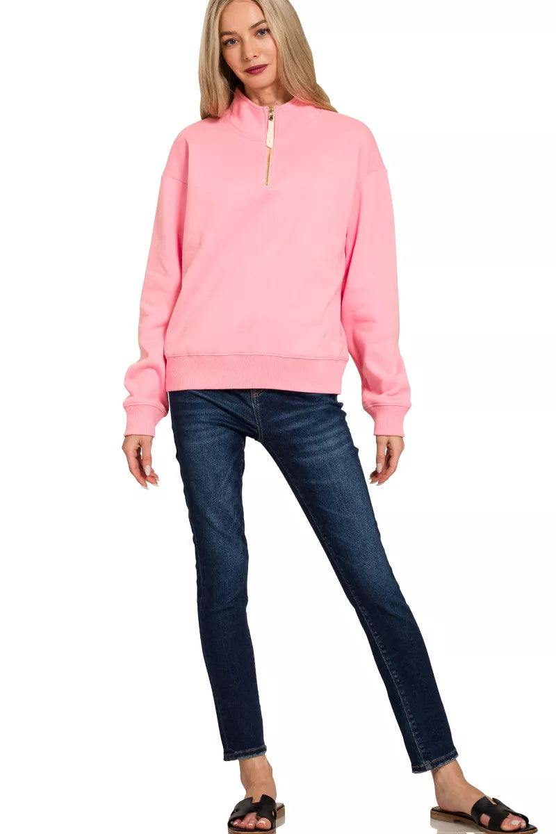 Zenana Fleece Half Zip Sweatshirt