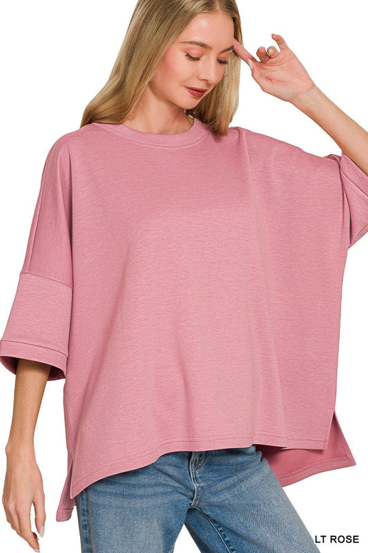 Zenana Scuba Round Neck Top With Side Slits