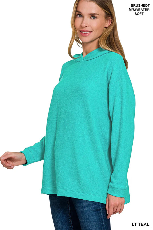 Zenana Hooded Brushed Melange Hacci Sweater