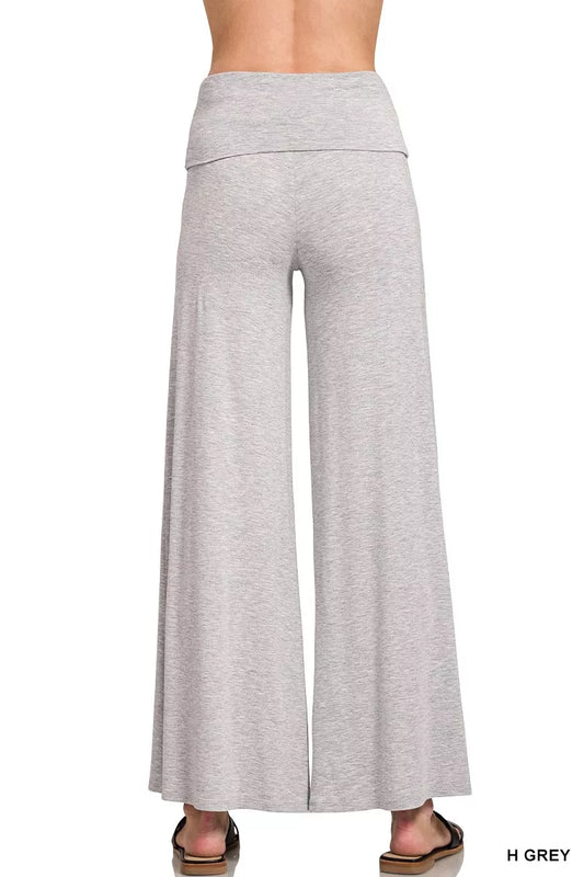 Zenana Fold Over Waist Comfy Wide Leg Pants