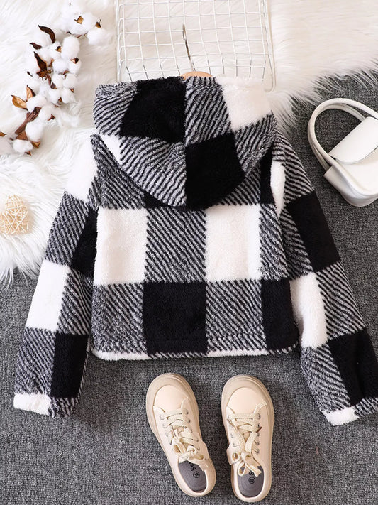 Children's Cozy Plaid Hooded Fleece Jacket